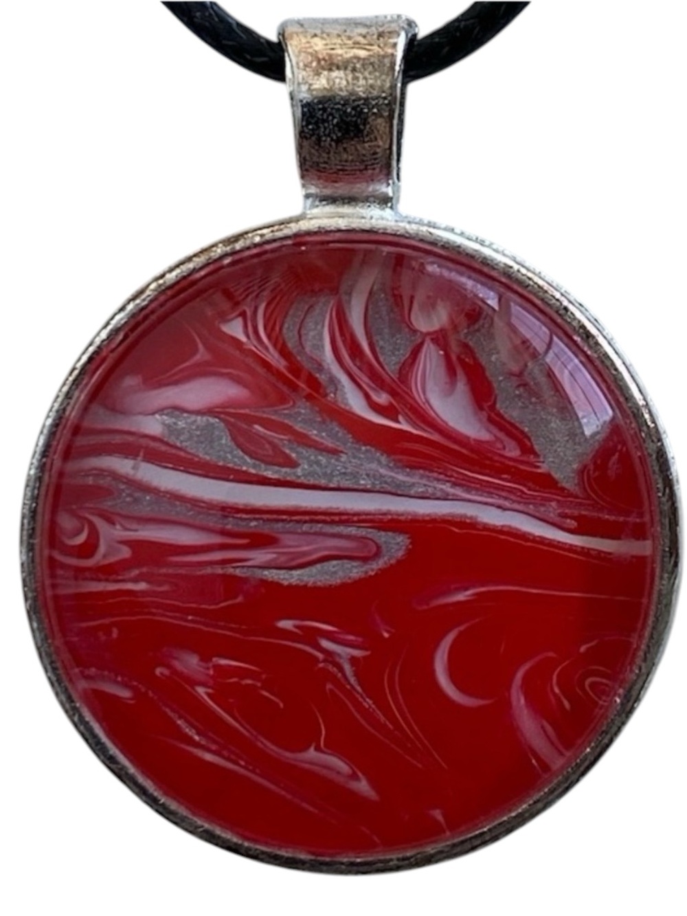 Svetlana Yeung Hand Crafted Red Silver Fluid Art Pendant Necklace Size OS